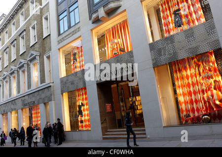 The exterior of Louis Vuitton`s flagship store in fashionable New Bond Street in London`s West End. Stock Photo